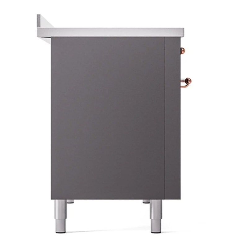 ILVE Nostalgie II Noblesse 48" Induction Freestanding Range in Graphite Matte with Copper Trim, UNI486QNMPMGP