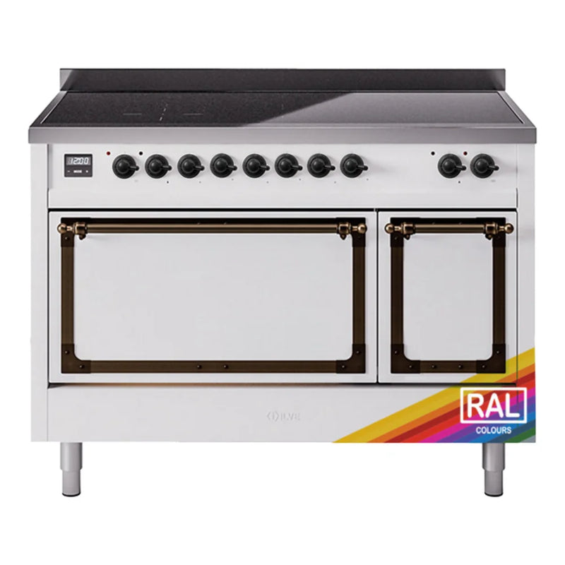 ILVE Nostalgie II Noblesse 48" Induction Freestanding Range in RAL Color with Burnished Trim, UNI486QNMPRAB