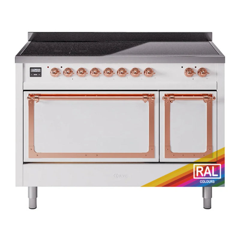 ILVE Nostalgie II Noblesse 48" Induction Freestanding Range in RAL Color with Copper Trim, UNI486QNMPRAP