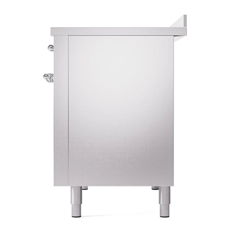 ILVE Nostalgie II Noblesse 48" Induction Freestanding Range in Stainless Steel with Chrome Trim, UNI486QNMPSSC
