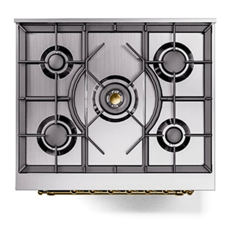 ILVE Nostalgie II 30" Dual Fuel Freestanding Range in Blue Grey with Brass Trim, UP30NMPBGG