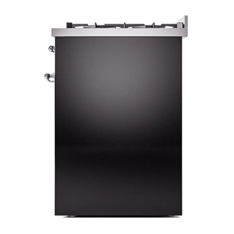 ILVE Nostalgie II 30" Dual Fuel Freestanding Range in Glossy Black with Chrome Trim, UP30NMPBKC