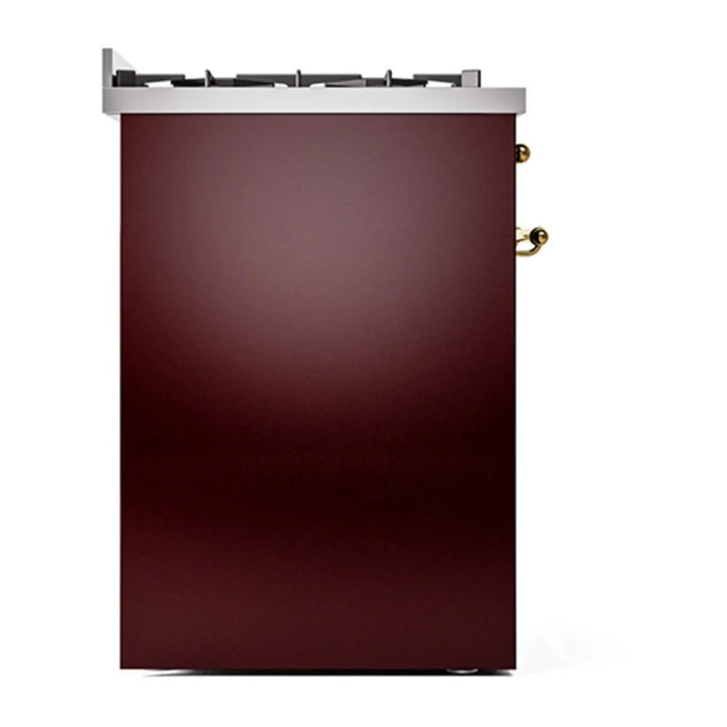 ILVE Nostalgie II 30" Dual Fuel Freestanding Range in Burgundy with Brass Trim, UP30NMPBUGLP