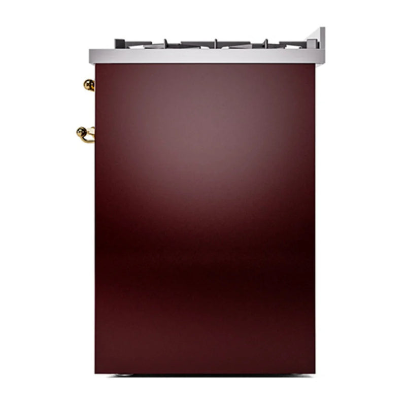 ILVE Nostalgie II 30" Dual Fuel Freestanding Range in Burgundy with Brass Trim, UP30NMPBUGLP