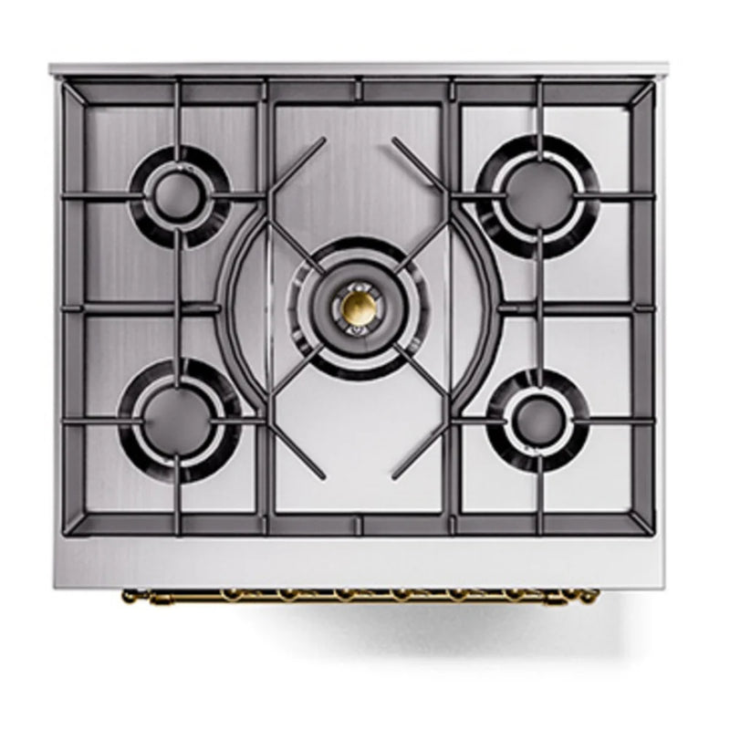 ILVE Nostalgie II 30" Dual Fuel Freestanding Range in Burgundy with Brass Trim, UP30NMPBUG