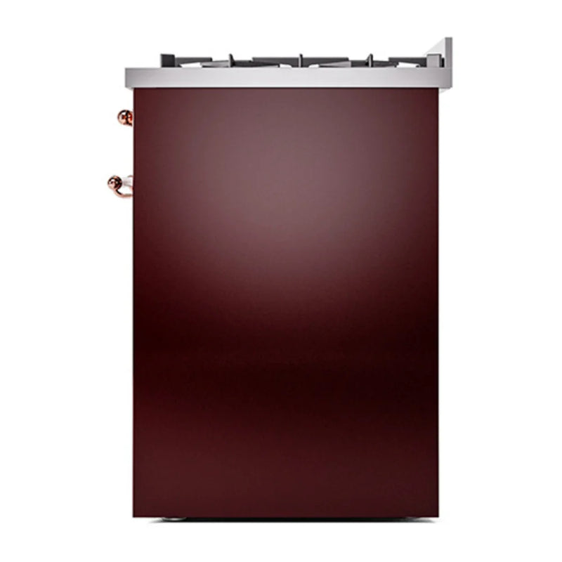 ILVE Nostalgie II 30" Dual Fuel Freestanding Range in Burgundy with Copper Trim, UP30NMPBUP