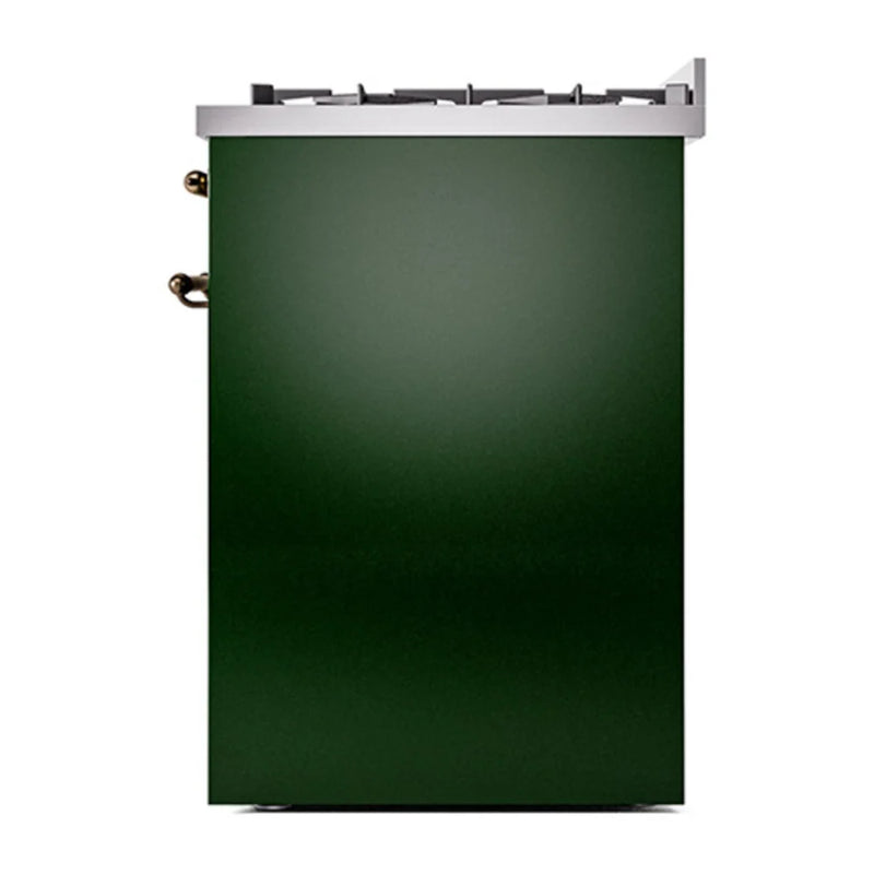 ILVE Nostalgie II 30" Dual Fuel Freestanding Range in Emerald Green with Burnished Trim, UP30NMPEGB