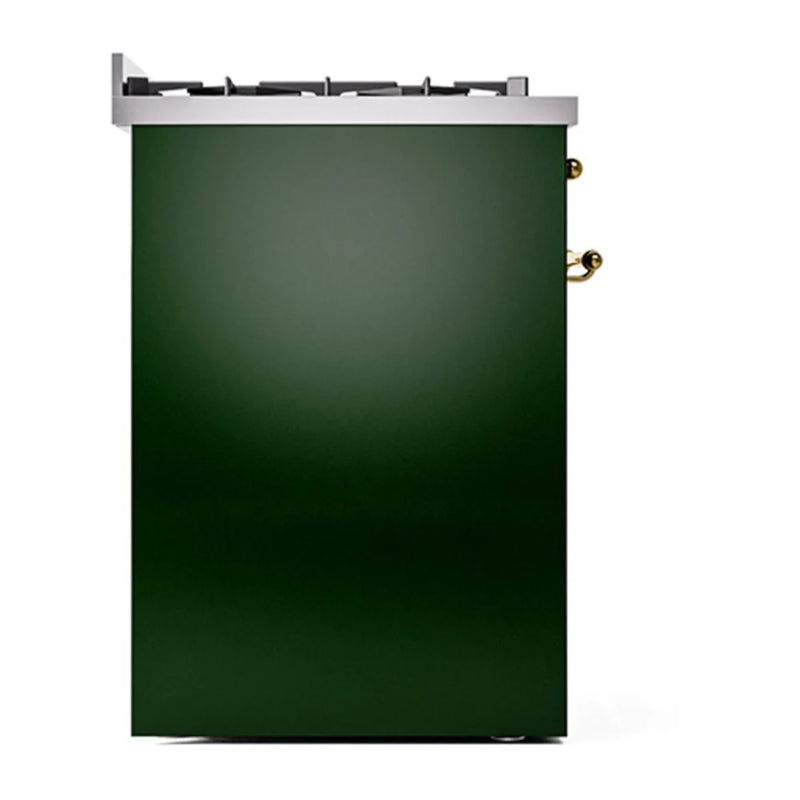 ILVE Nostalgie II 30" Dual Fuel Freestanding Range in Emerald Green with Brass Trim, UP30NMPEGGLP