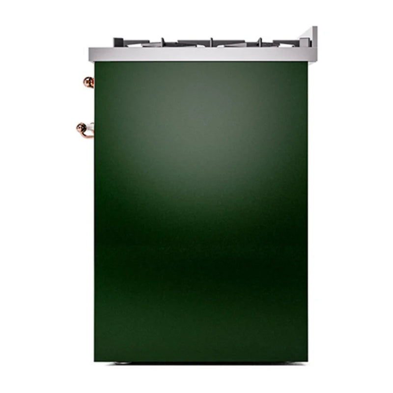 ILVE Nostalgie II 30" Dual Fuel Freestanding Range in Emerald Green with Copper Trim, UP30NMPEGPLP