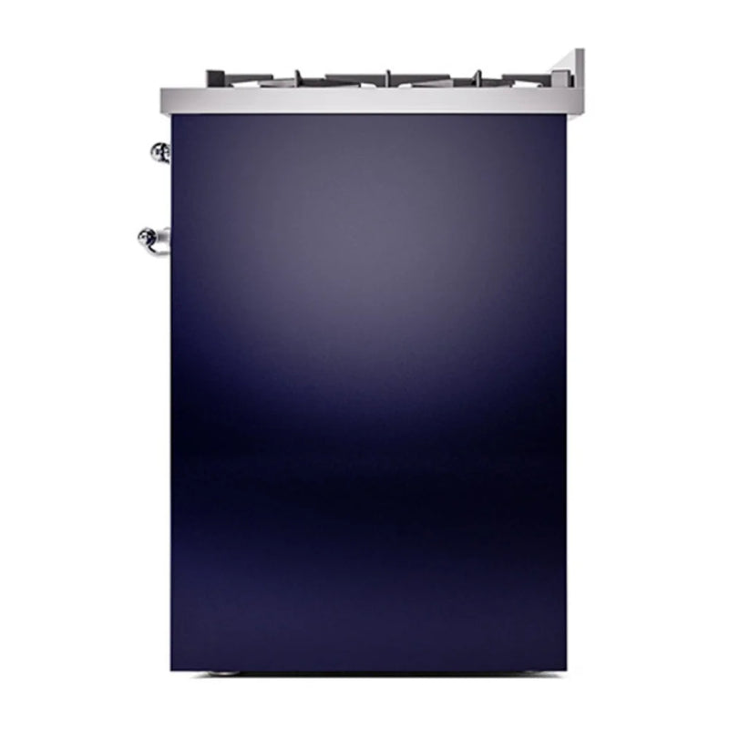 ILVE Nostalgie II 30" Dual Fuel Freestanding Range in Midnight Blue with Chrome Trim, UP30NMPMBCLP