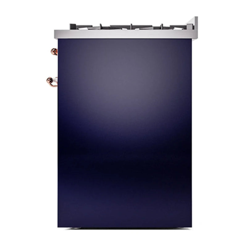 ILVE Nostalgie II 30" Dual Fuel Freestanding Range in Midnight Blue with Copper Trim, UP30NMPMBP
