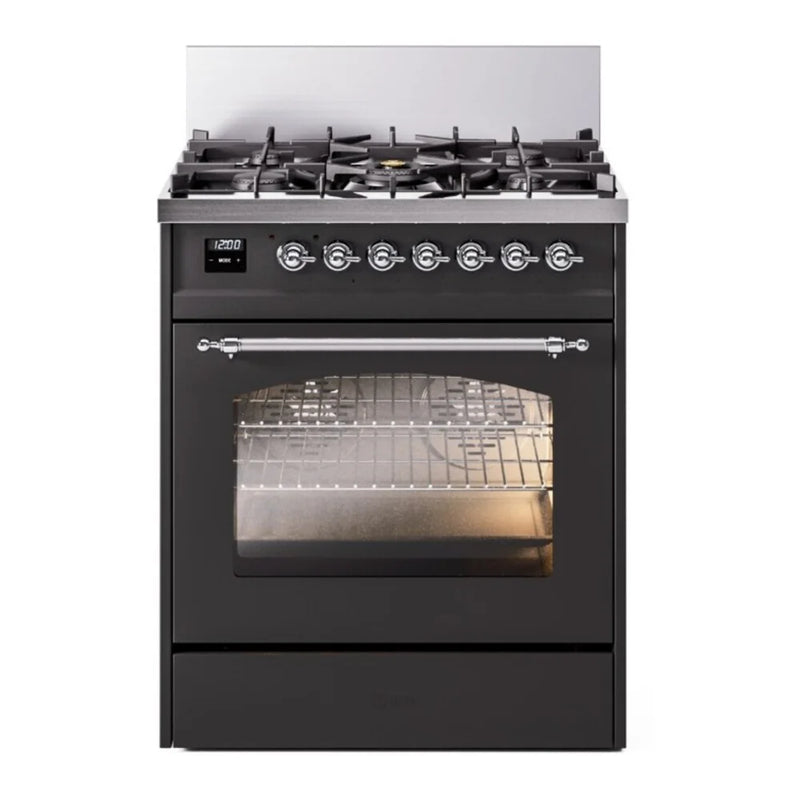 ILVE Nostalgie II 30" Dual Fuel Freestanding Range in Graphite Matte with Chrome Trim, UP30NMPMGC