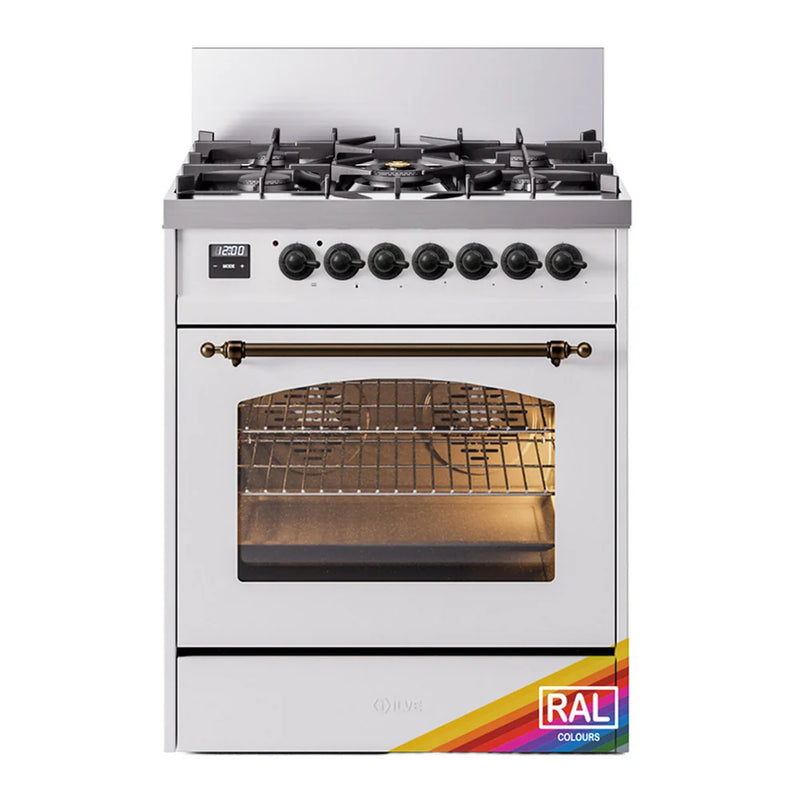ILVE Nostalgie II 30" Dual Fuel Freestanding Range in RAL Color with Burnished Trim, UP30NMPRAB