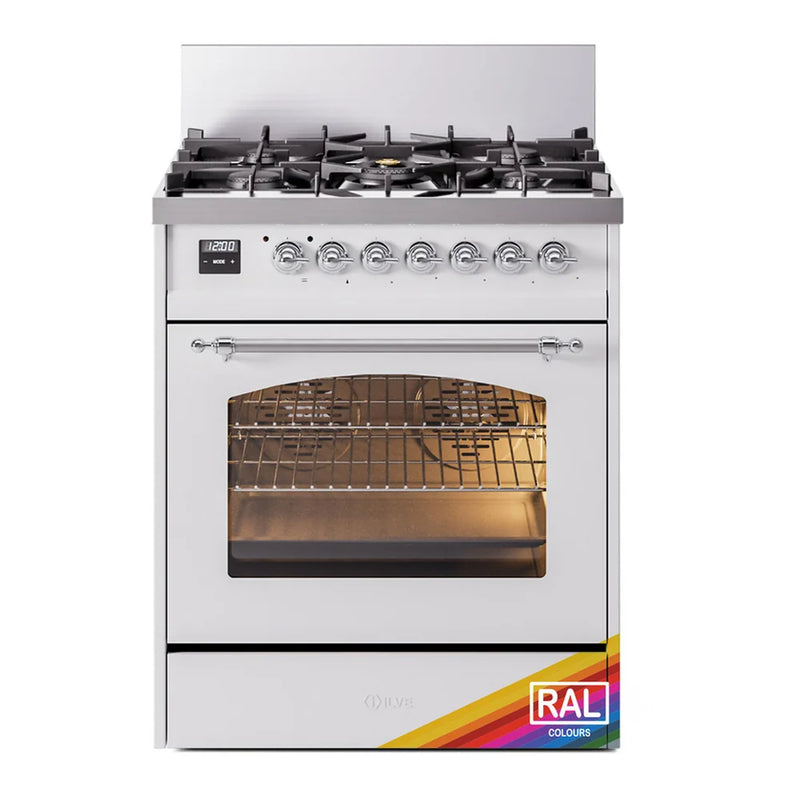 ILVE Nostalgie II 30" Dual Fuel Freestanding Range in RAL Color with Chrome Trim, UP30NMPRACLP