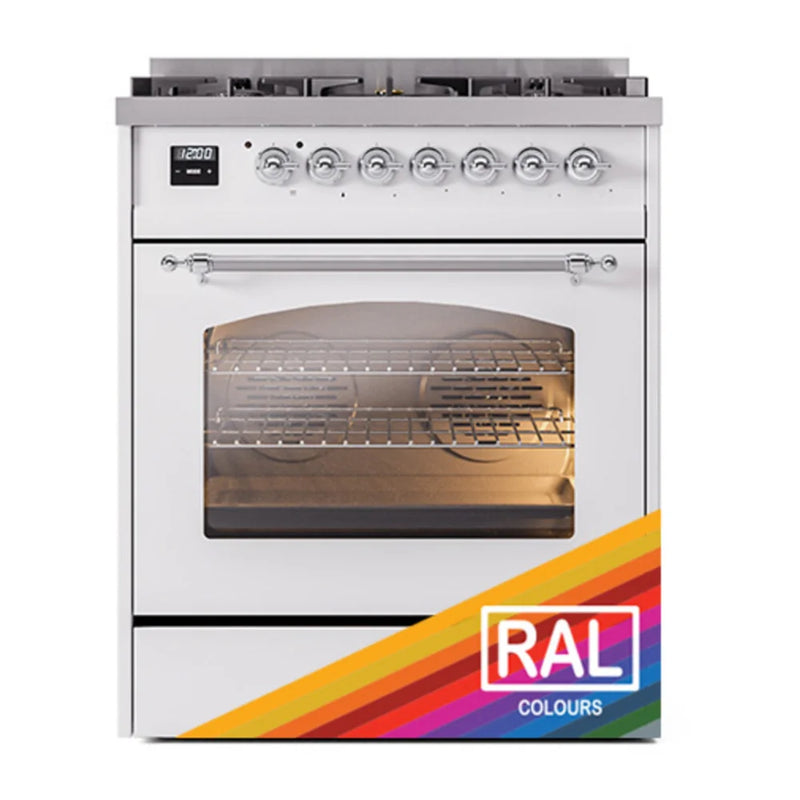 ILVE Nostalgie II 30" Dual Fuel Freestanding Range in RAL Color with Chrome Trim, UP30NMPRAC
