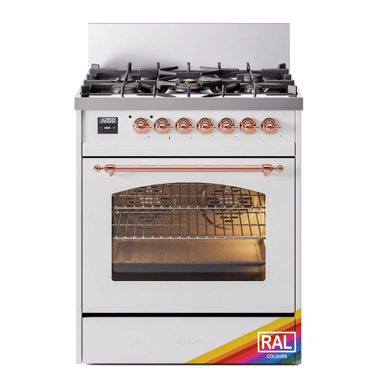 ILVE Nostalgie II 30" Dual Fuel Freestanding Range in RAL Color with Copper Trim, UP30NMPRAPLP