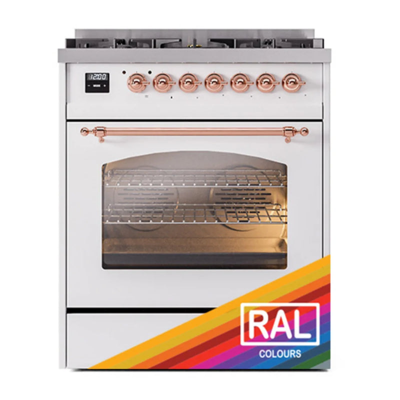 ILVE Nostalgie II 30" Dual Fuel Freestanding Range in RAL Color with Copper Trim, UP30NMPRAP