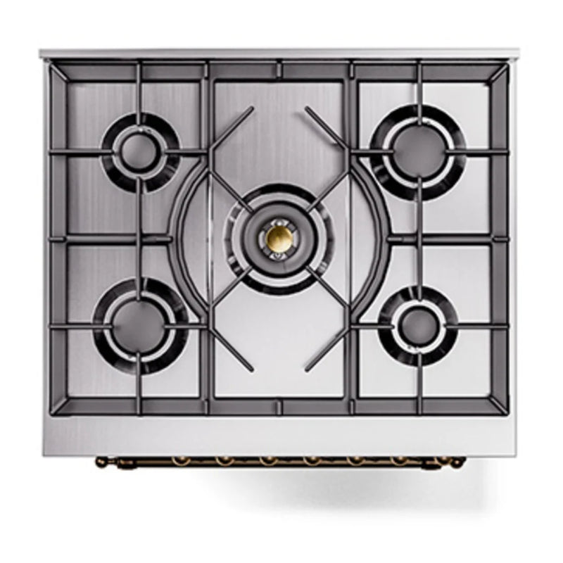 ILVE Nostalgie II 30" Dual Fuel Freestanding Range in Stainless Steel with Burnished Trim, UP30NMPSSBLP