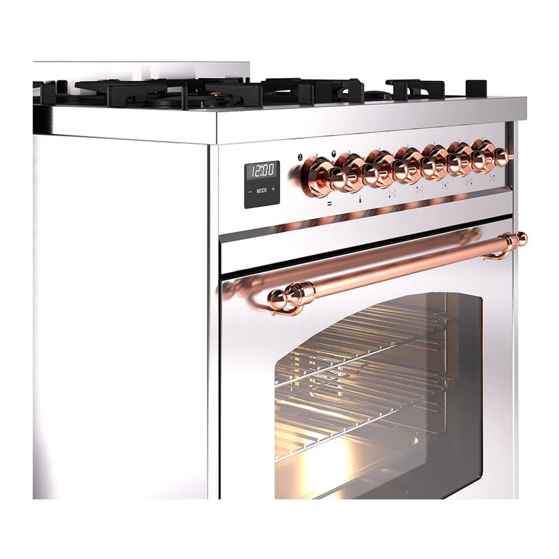 ILVE Nostalgie II 30" Dual Fuel Freestanding Range in Stainless Steel with Copper Trim, UP30NMPSSPLP