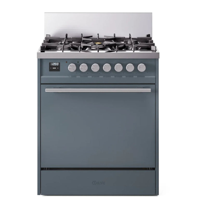 ILVE Professional Plus II 30" Dual Fuel Freestanding Range in Blue Grey with Stainless Steel Trim, UP30QMPBGLP