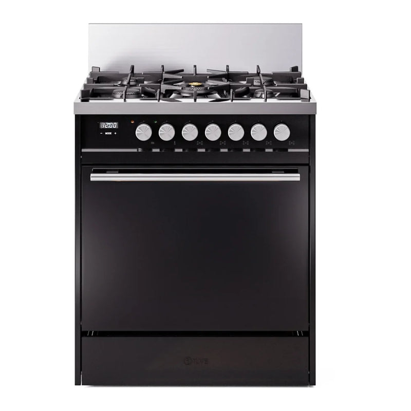 ILVE Professional Plus II 30" Dual Fuel Freestanding Range in Glossy Black with Stainless Steel Trim, UP30QMPBKLP