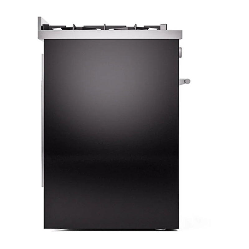 ILVE Professional Plus II 30" Dual Fuel Freestanding Range in Glossy Black with Stainless Steel Trim, UP30QMPBKLP