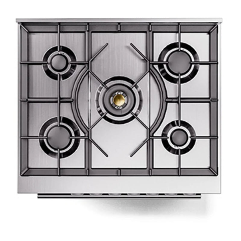 ILVE Professional Plus II 30" Dual Fuel Freestanding Range in Glossy Black with Stainless Steel Trim, UP30QMPBK