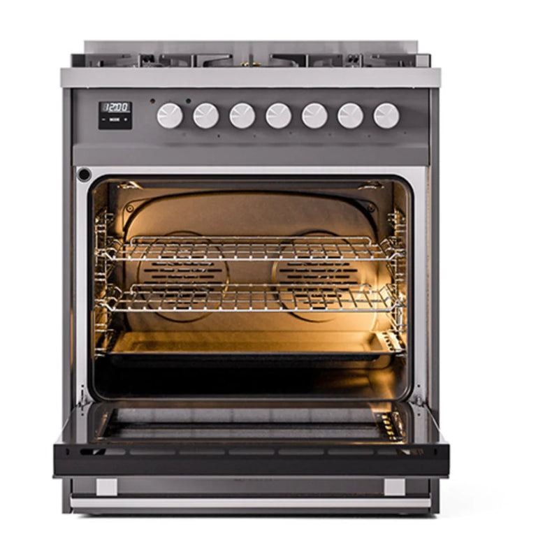 ILVE Professional Plus II 30" Dual Fuel Freestanding Range in Graphite Matte with Stainless Steel Trim, UP30QMPMGLP