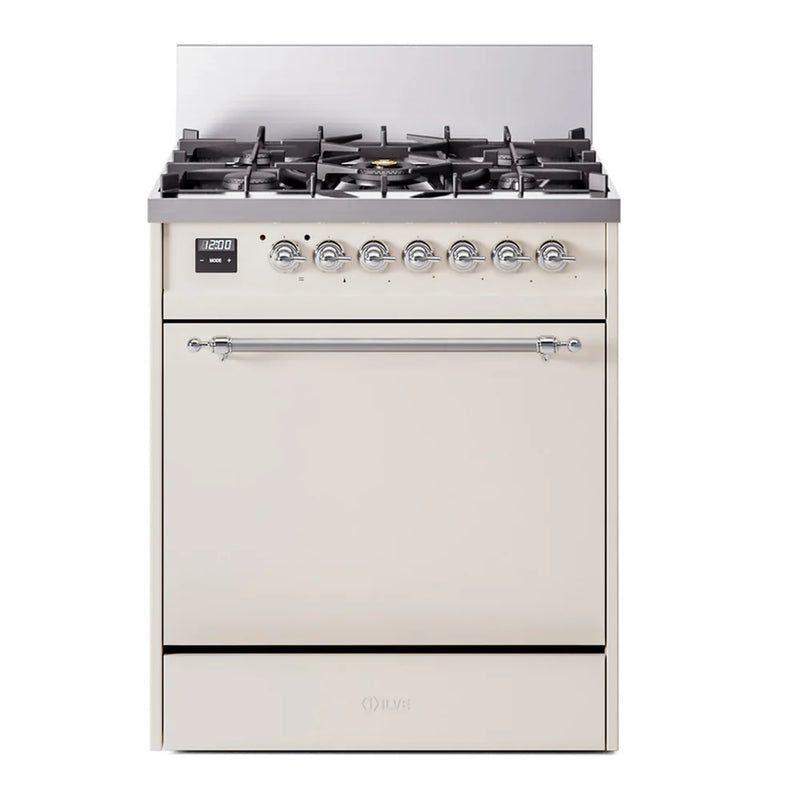 ILVE Nostalgie II 30" Dual Fuel Freestanding Range in Antique White with Chrome Trim, UP30QNMPAWCLP
