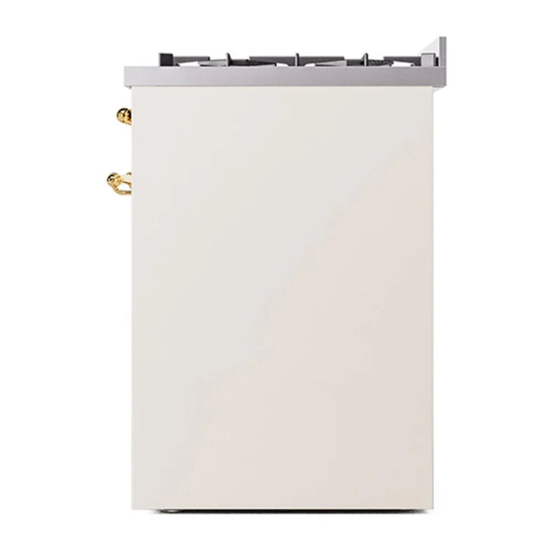 ILVE Nostalgie II 30" Dual Fuel Freestanding Range in Antique White with Brass Trim, UP30QNMPAWG