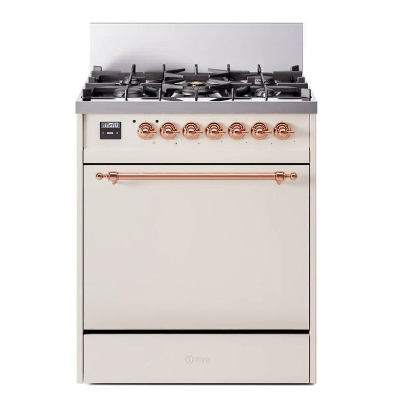 ILVE Nostalgie II 30" Dual Fuel Freestanding Range in Antique White with Copper Trim, UP30QNMPAWP