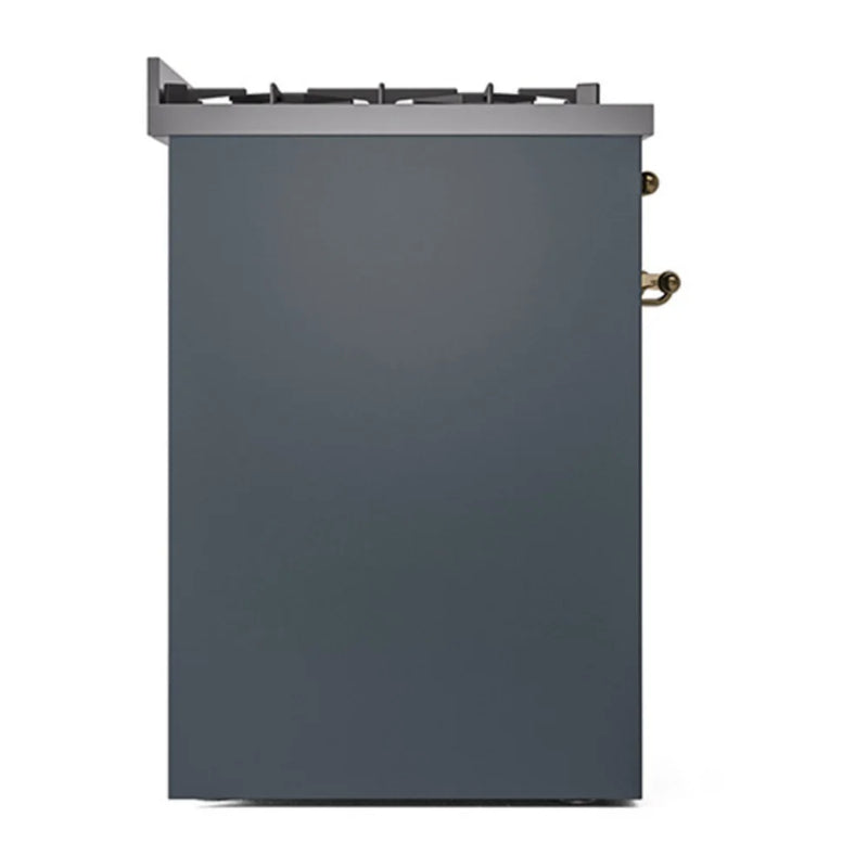 ILVE Nostalgie II 30" Dual Fuel Freestanding Range in Blue Grey with Brass Trim, UP30QNMPBGGLP