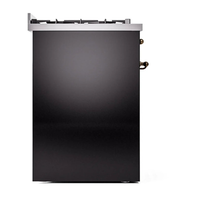 ILVE Nostalgie II 30" Dual Fuel Freestanding Range in Glossy Black with Burnished Trim, UP30QNMPBKB