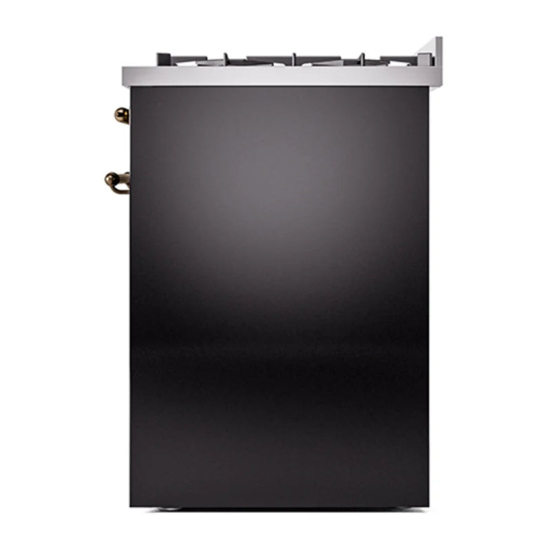 ILVE Nostalgie II 30" Dual Fuel Freestanding Range in Glossy Black with Burnished Trim, UP30QNMPBKB