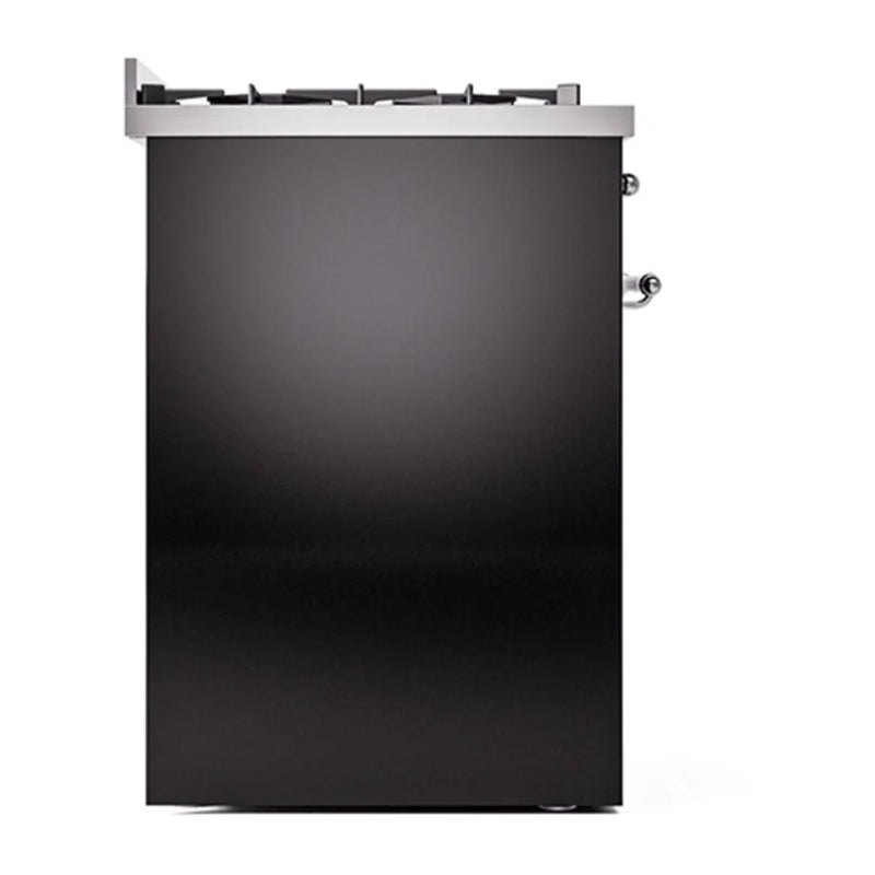 ILVE Nostalgie II 30" Dual Fuel Freestanding Range in Glossy Black with Chrome Trim, UP30QNMPBKC