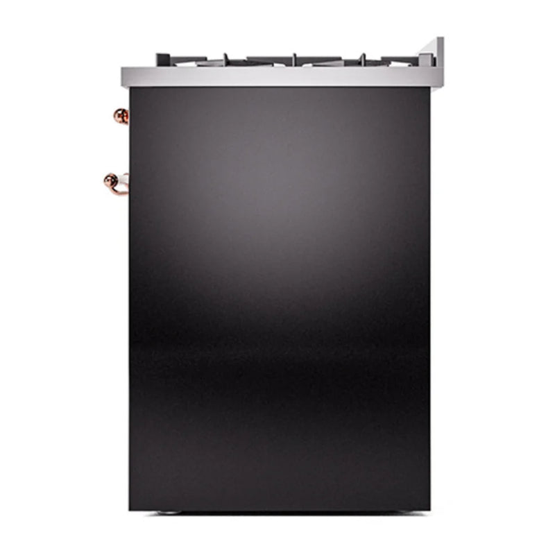ILVE Nostalgie II 30" Dual Fuel Freestanding Range in Glossy Black with Copper Trim, UP30QNMPBKPLP