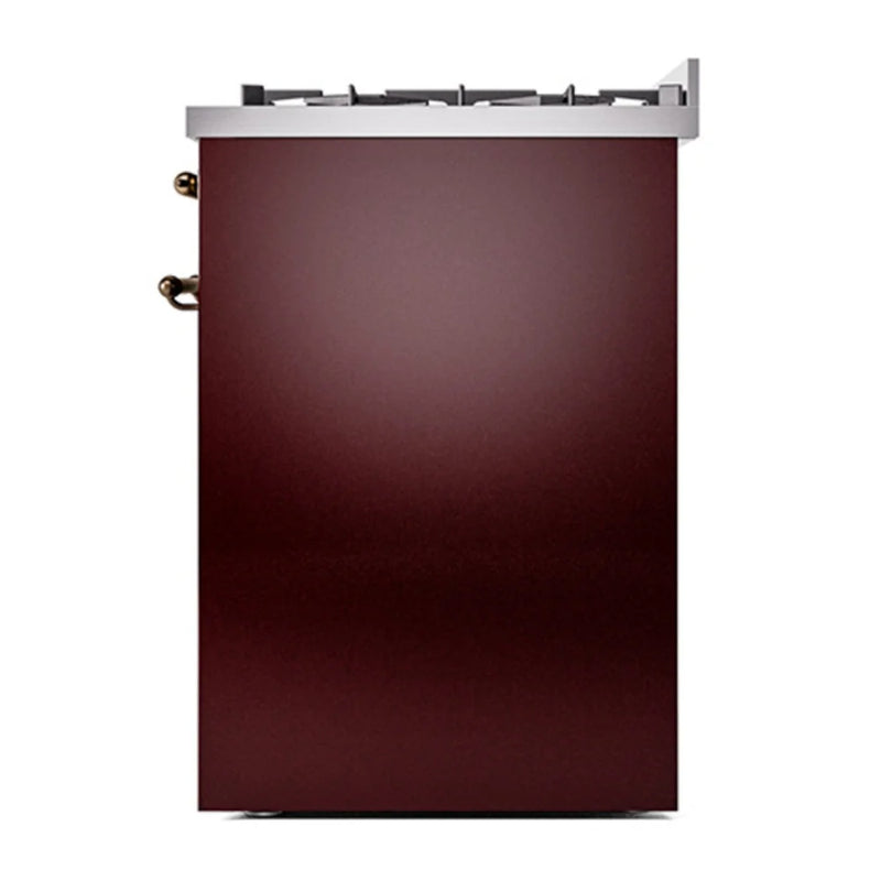 ILVE Nostalgie II 30" Dual Fuel Freestanding Range in Burgundy with Burnished Trim, UP30QNMPBUB