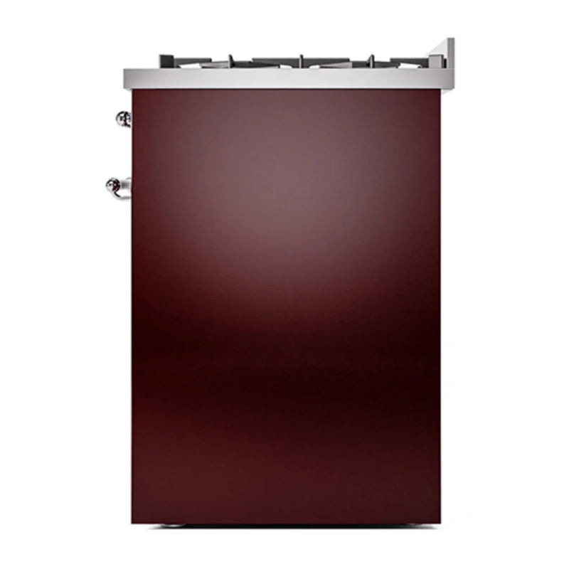 ILVE Nostalgie II 30" Dual Fuel Freestanding Range in Burgundy with Chrome Trim, UP30QNMPBUC