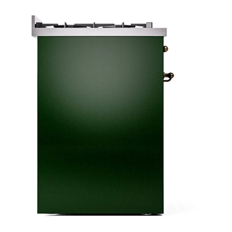 ILVE Nostalgie II 30" Dual Fuel Freestanding Range in Emerald Green with Burnished Trim, UP30QNMPEGBLP