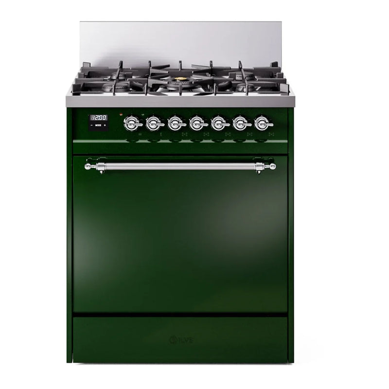 ILVE Nostalgie II 30" Dual Fuel Freestanding Range in Emerald Green with Chrome Trim, UP30QNMPEGC