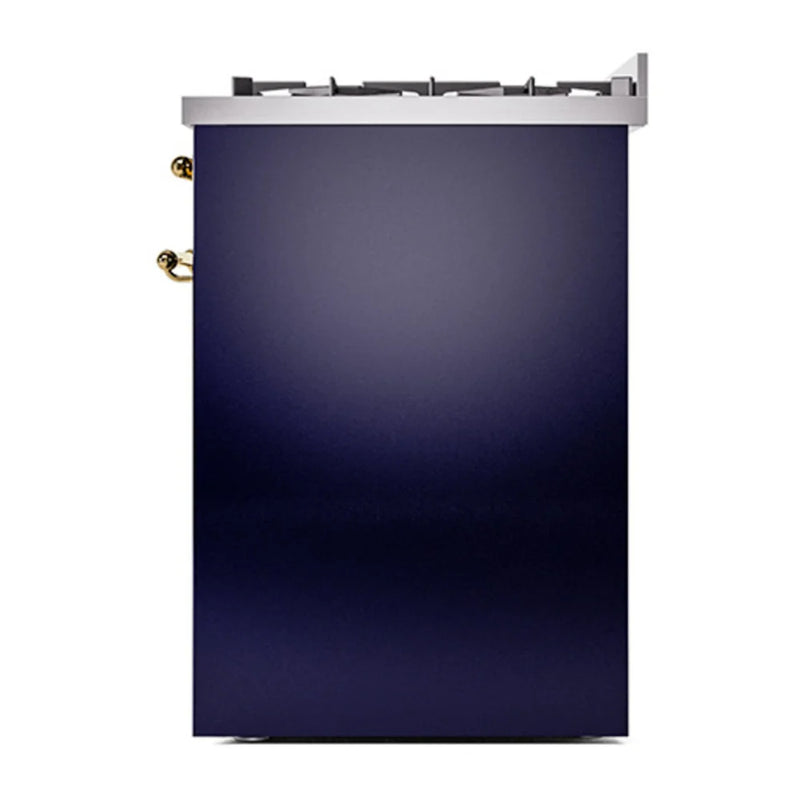 ILVE Nostalgie II 30" Dual Fuel Freestanding Range in Midnight Blue with Brass Trim, UP30QNMPMBGLP