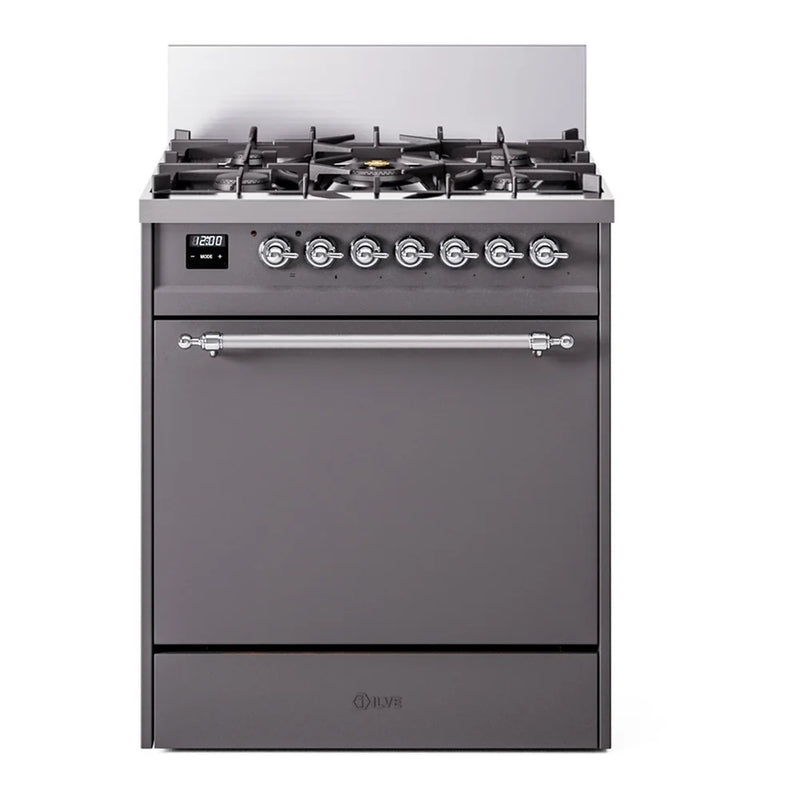 ILVE Nostalgie II 30" Dual Fuel Freestanding Range in Graphite Matte with Chrome Trim, UP30QNMPMGCLP