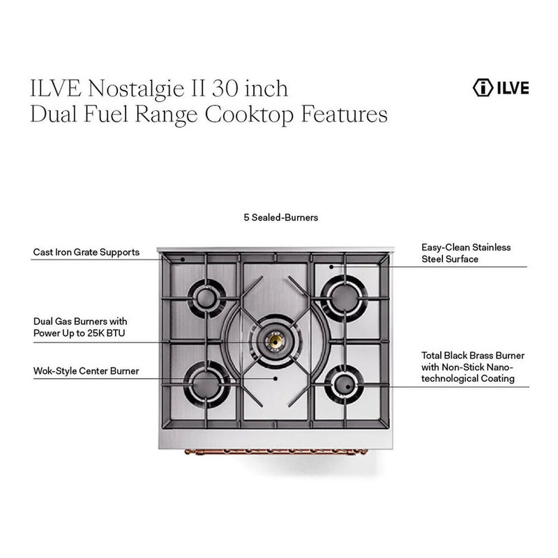 ILVE Nostalgie II 30" Dual Fuel Freestanding Range in Graphite Matte with Chrome Trim, UP30QNMPMGCLP