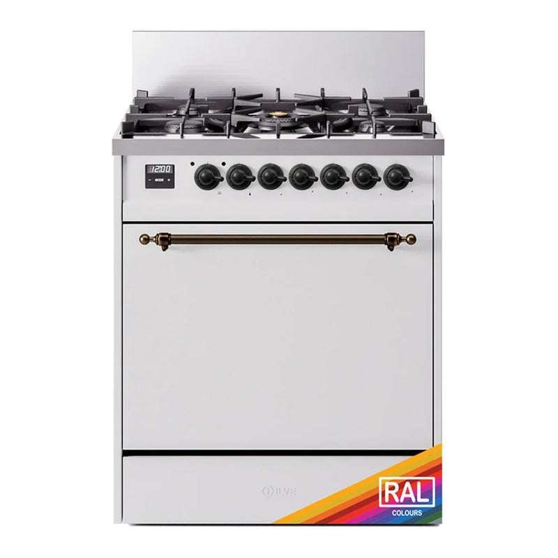 ILVE Nostalgie II 30" Dual Fuel Freestanding Range in RAL Color with Burnished Trim, UP30QNMPRAB