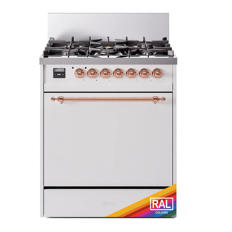 ILVE Nostalgie II 30" Dual Fuel Freestanding Range in RAL Color with Copper Trim, UP30QNMPRAP