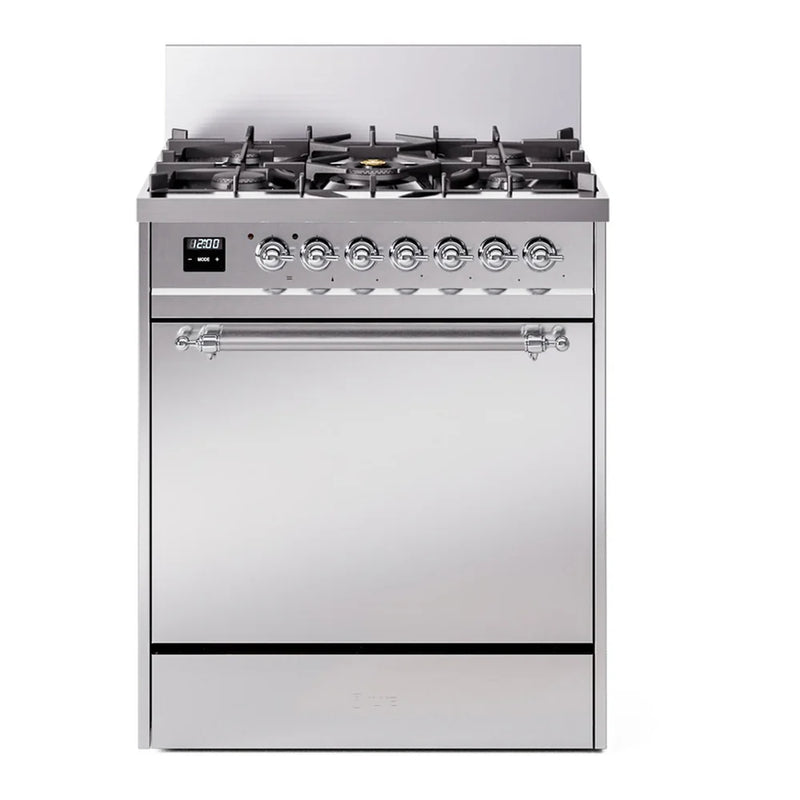 ILVE Nostalgie II 30" Dual Fuel Freestanding Range in Stainless Steel with Chrome Trim, UP30QNMPSSCLP