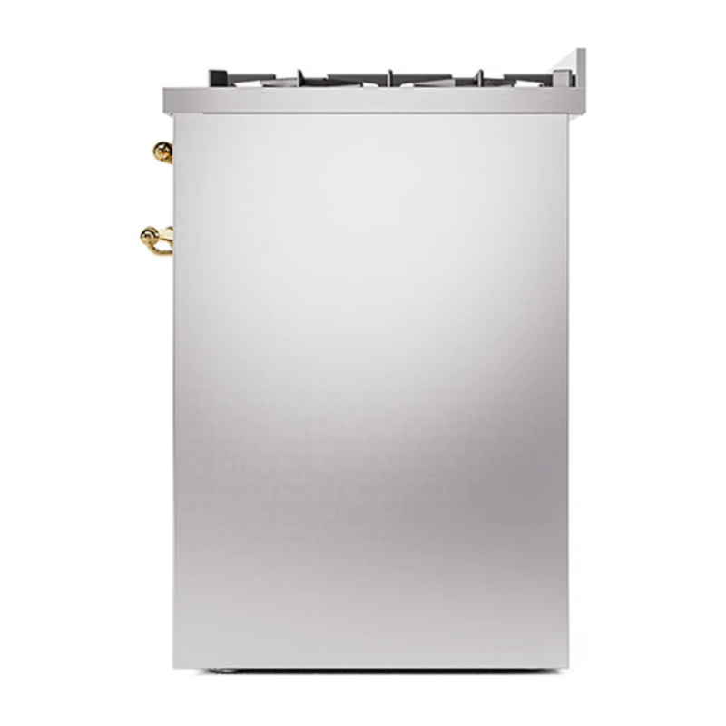 ILVE Nostalgie II 30" Dual Fuel Freestanding Range in Stainless Steel with Brass Trim, UP30QNMPSSG