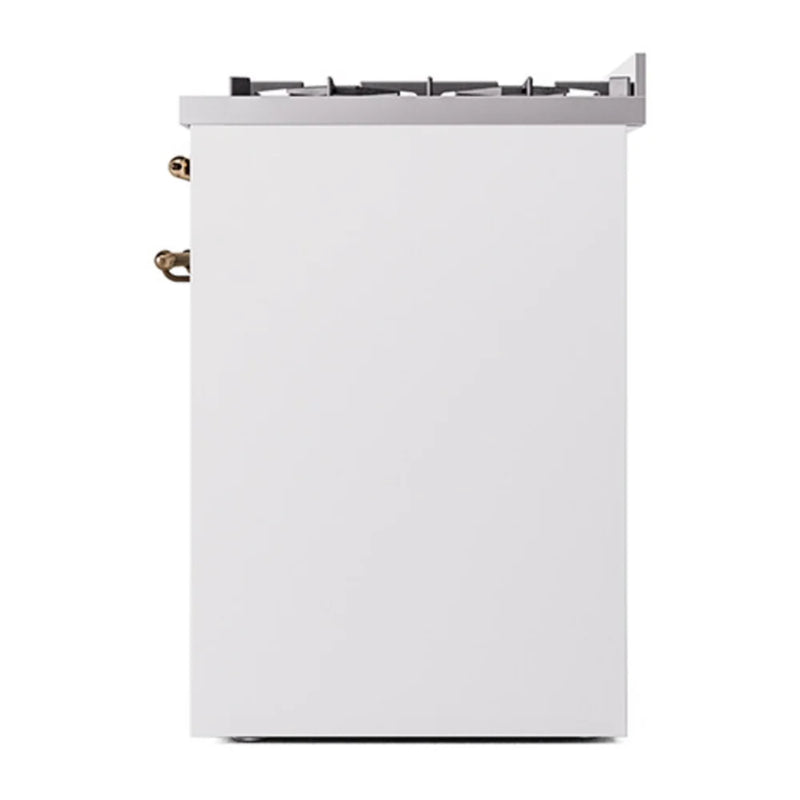 ILVE Nostalgie II 30" Dual Fuel Freestanding Range in White with Burnished Trim, UP30QNMPWHBLP