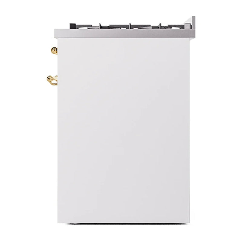 ILVE Nostalgie II 30" Dual Fuel Freestanding Range in White with Brass Trim, UP30QNMPWHGLP