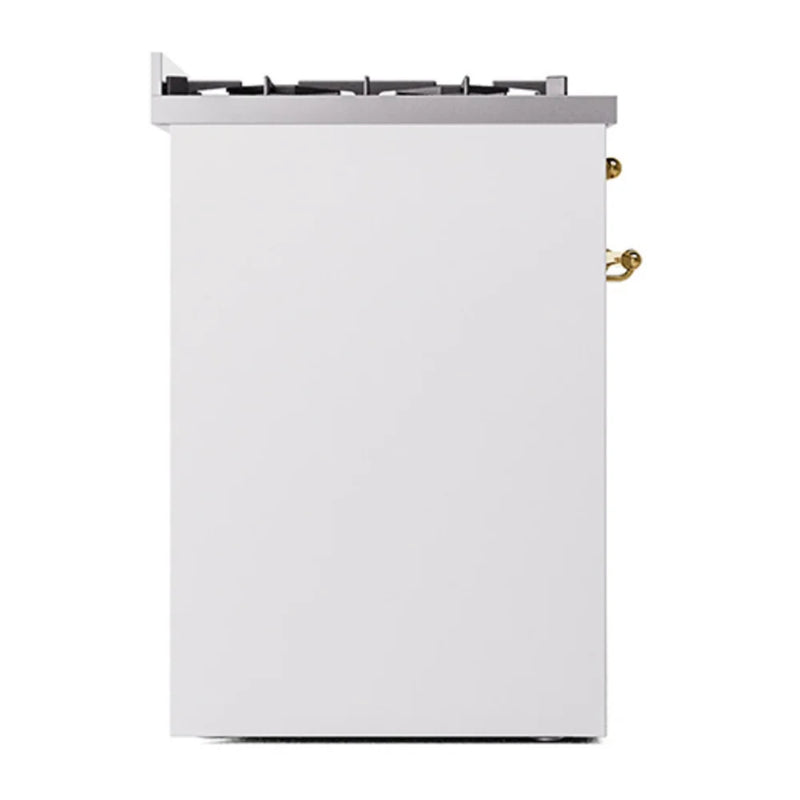 ILVE Nostalgie II 30" Dual Fuel Freestanding Range in White with Brass Trim, UP30QNMPWHG